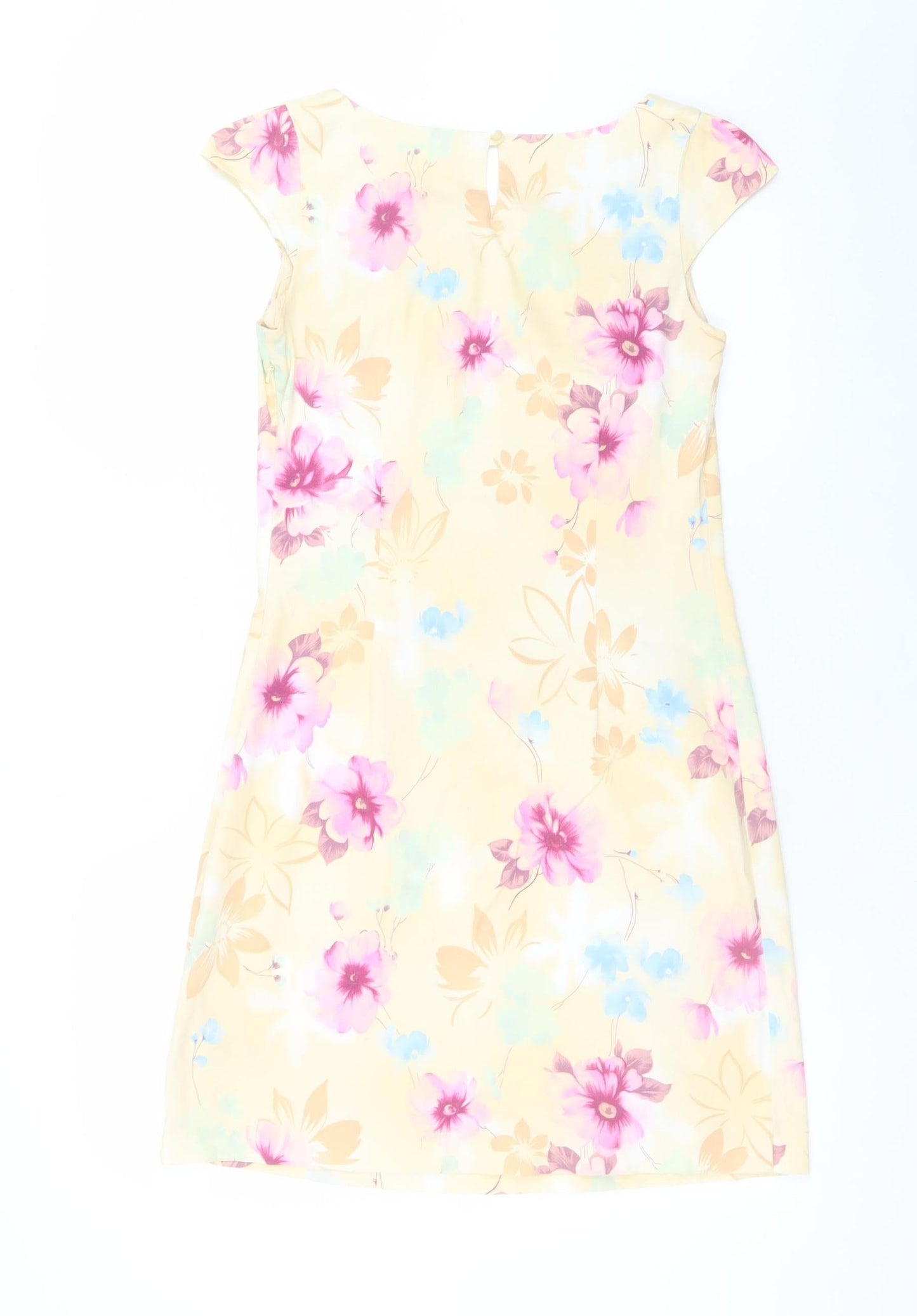 Savida Women Beige Floral Shift Dress Size 8 Short Sleeve