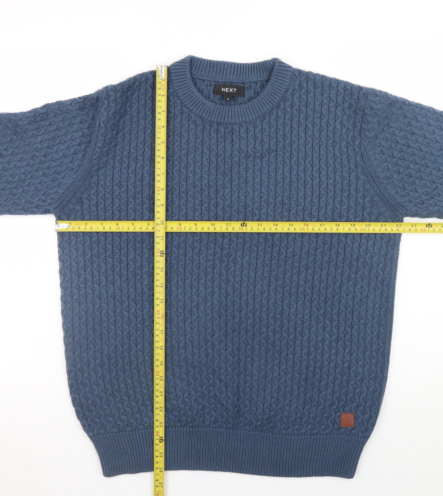 NEXT Men's Blue Cable-Knit Cotton Blend Crew Neck Jumper Medium