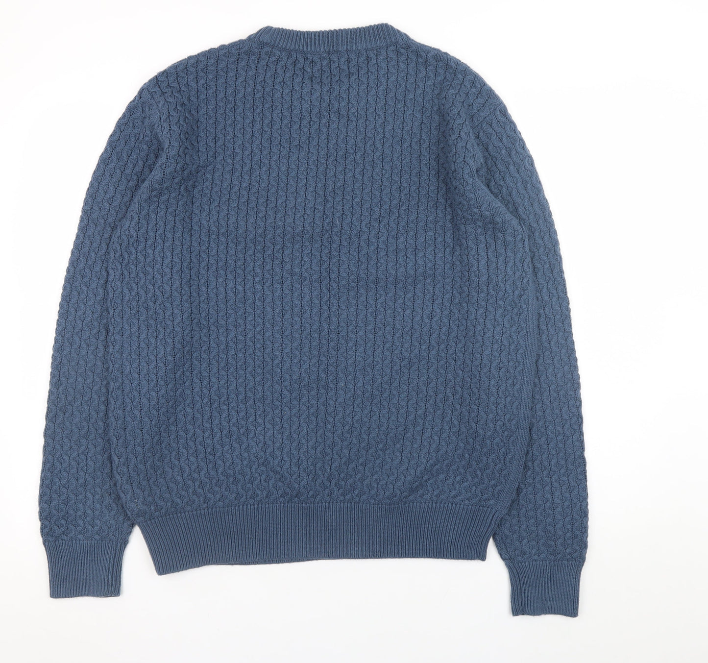 NEXT Men's Blue Cable-Knit Cotton Blend Crew Neck Jumper Medium