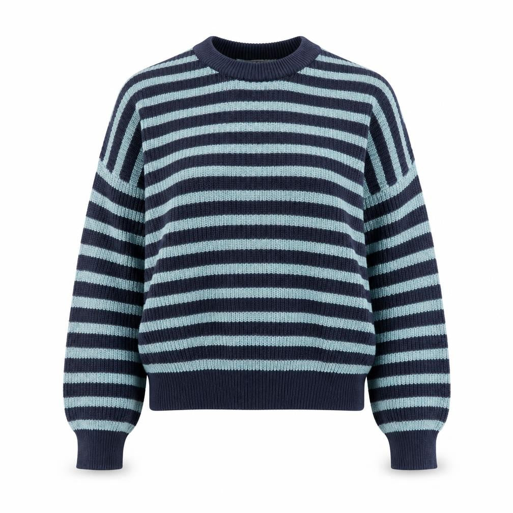 Pull&Bear Women's Blue Striped Crew Neck Cotton Knit Jumper Size 12
