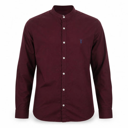 Next Mens Brown Slim Fit Long Sleeve Band Collar Shirt Size L