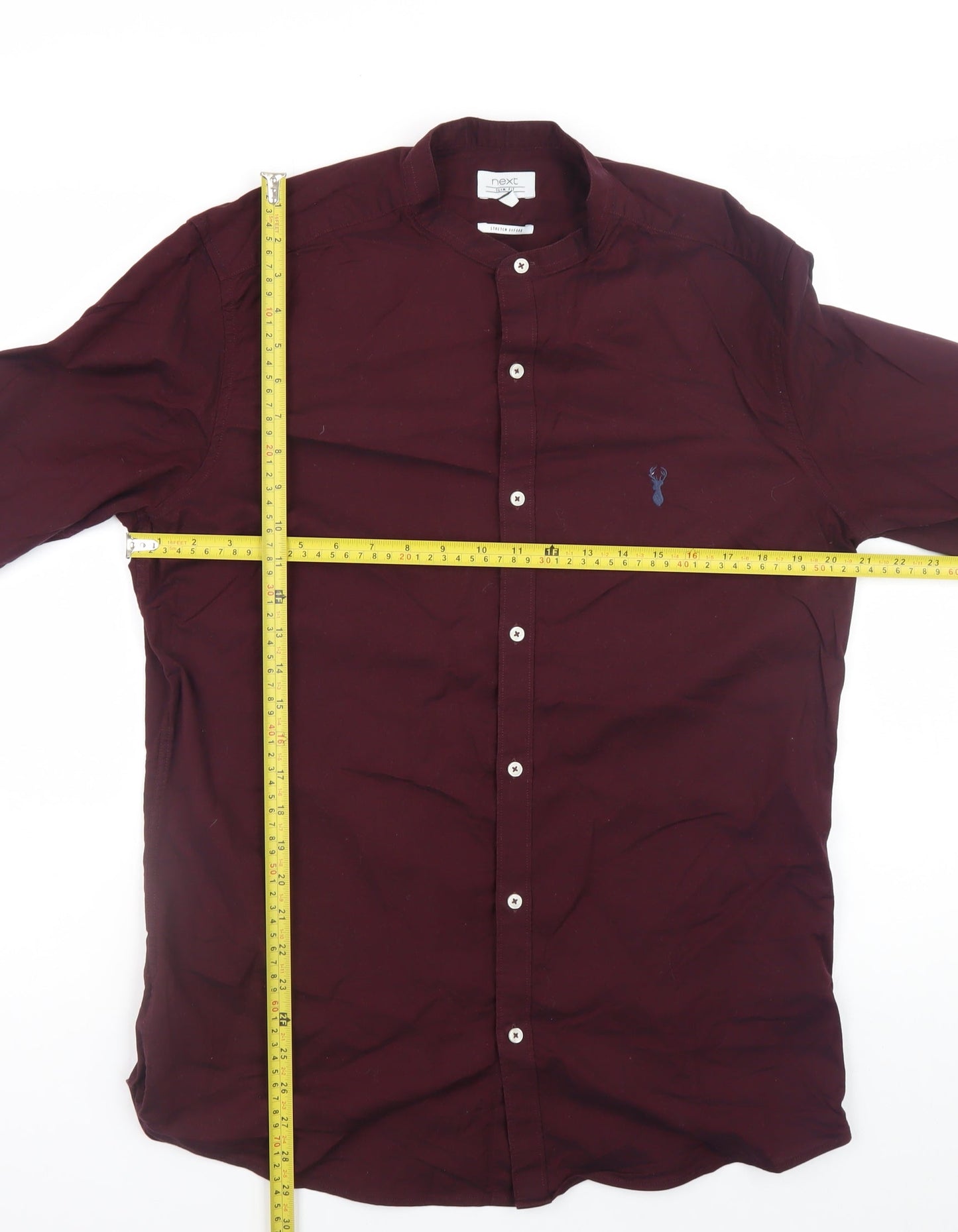 Next Mens Brown Slim Fit Long Sleeve Band Collar Shirt Size L