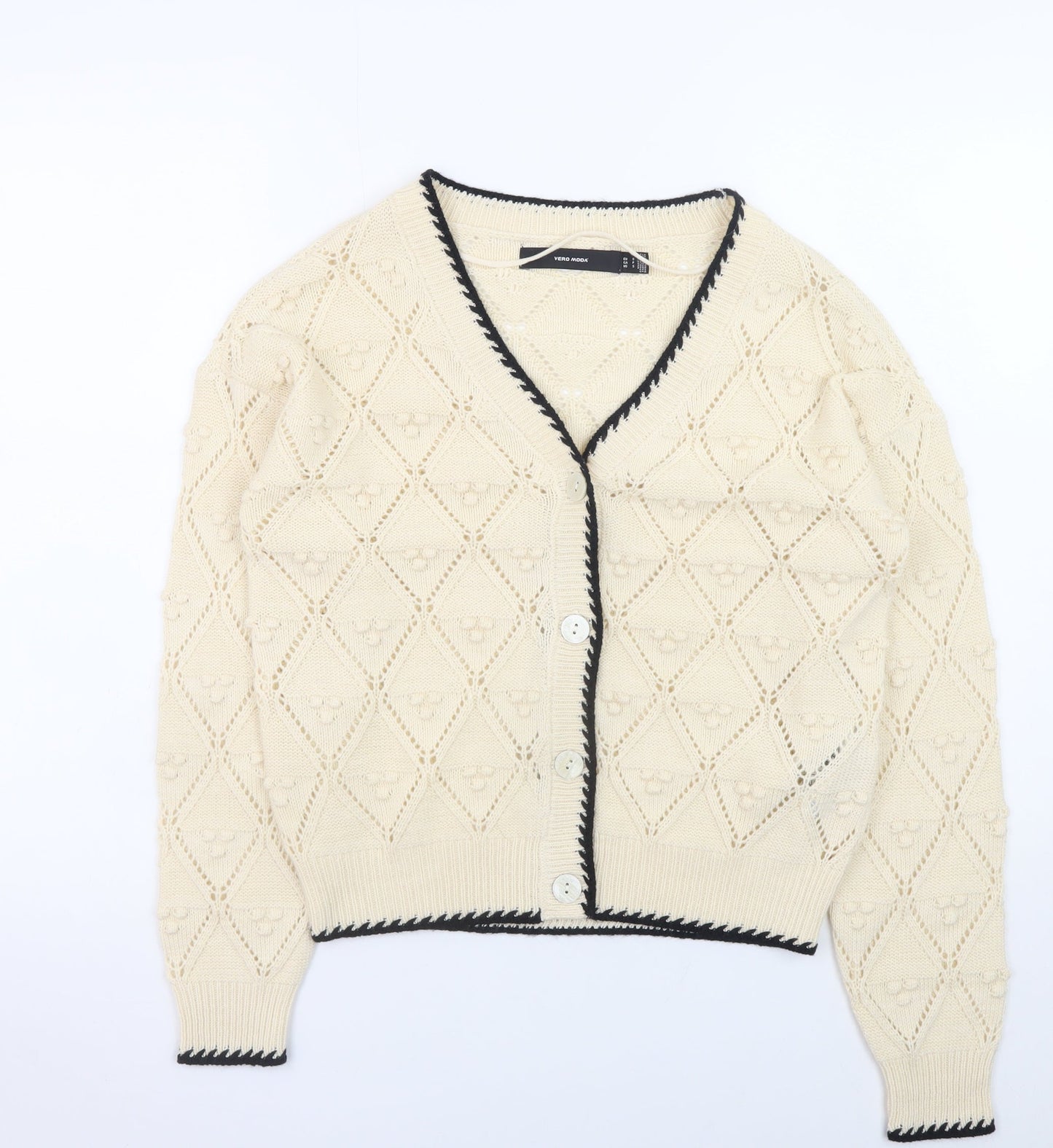 Vero Moda Women Beige Knit V-Neck Cardigan Size S