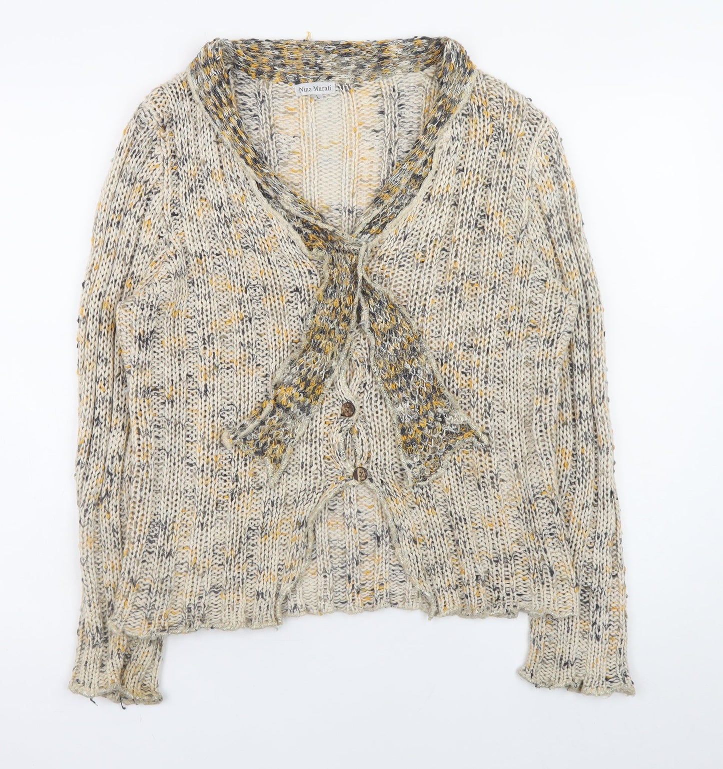 Nina Murati Women Beige Chunky Knit Button Cardigan L Relaxed Fit