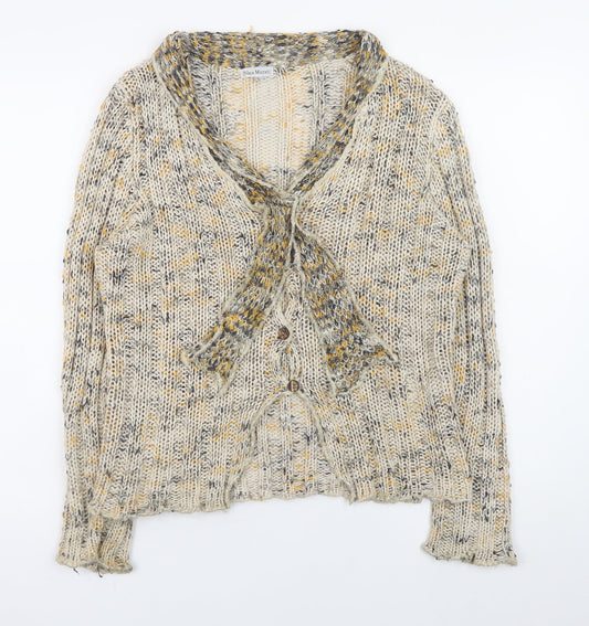 Nina Murati Women Beige Chunky Knit Button Cardigan L Relaxed Fit
