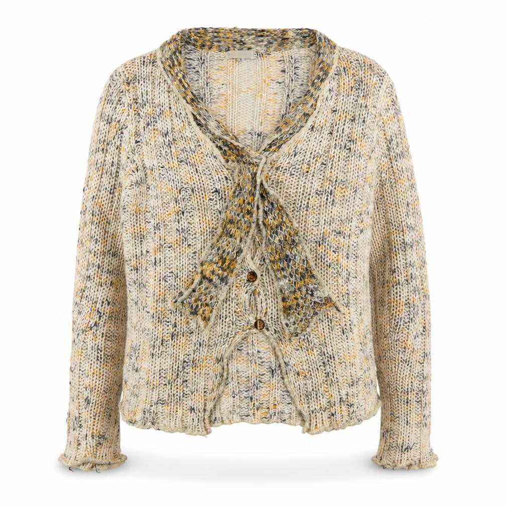 Nina Murati Women Beige Chunky Knit Button Cardigan L Relaxed Fit
