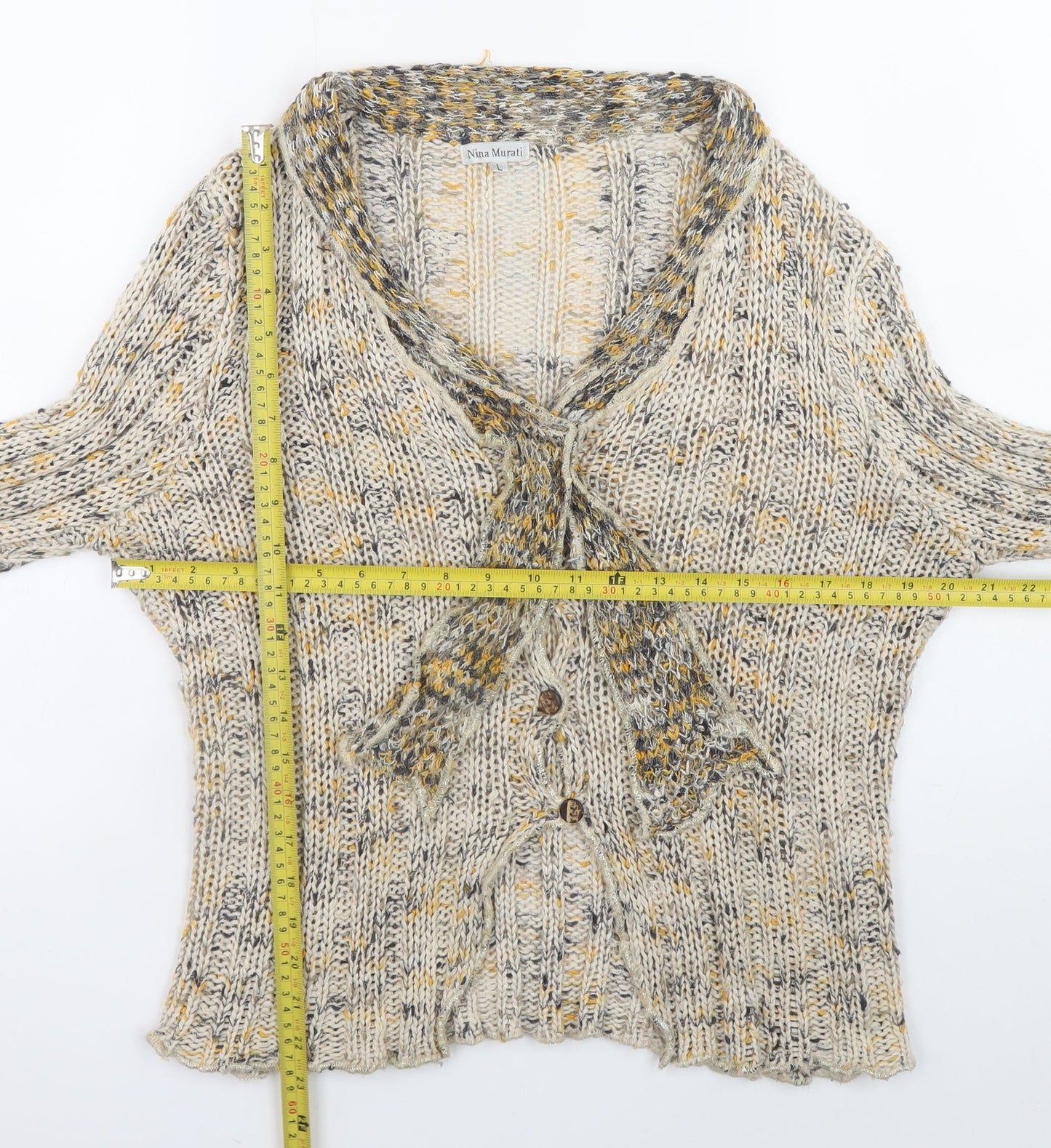 Nina Murati Women Beige Chunky Knit Button Cardigan L Relaxed Fit