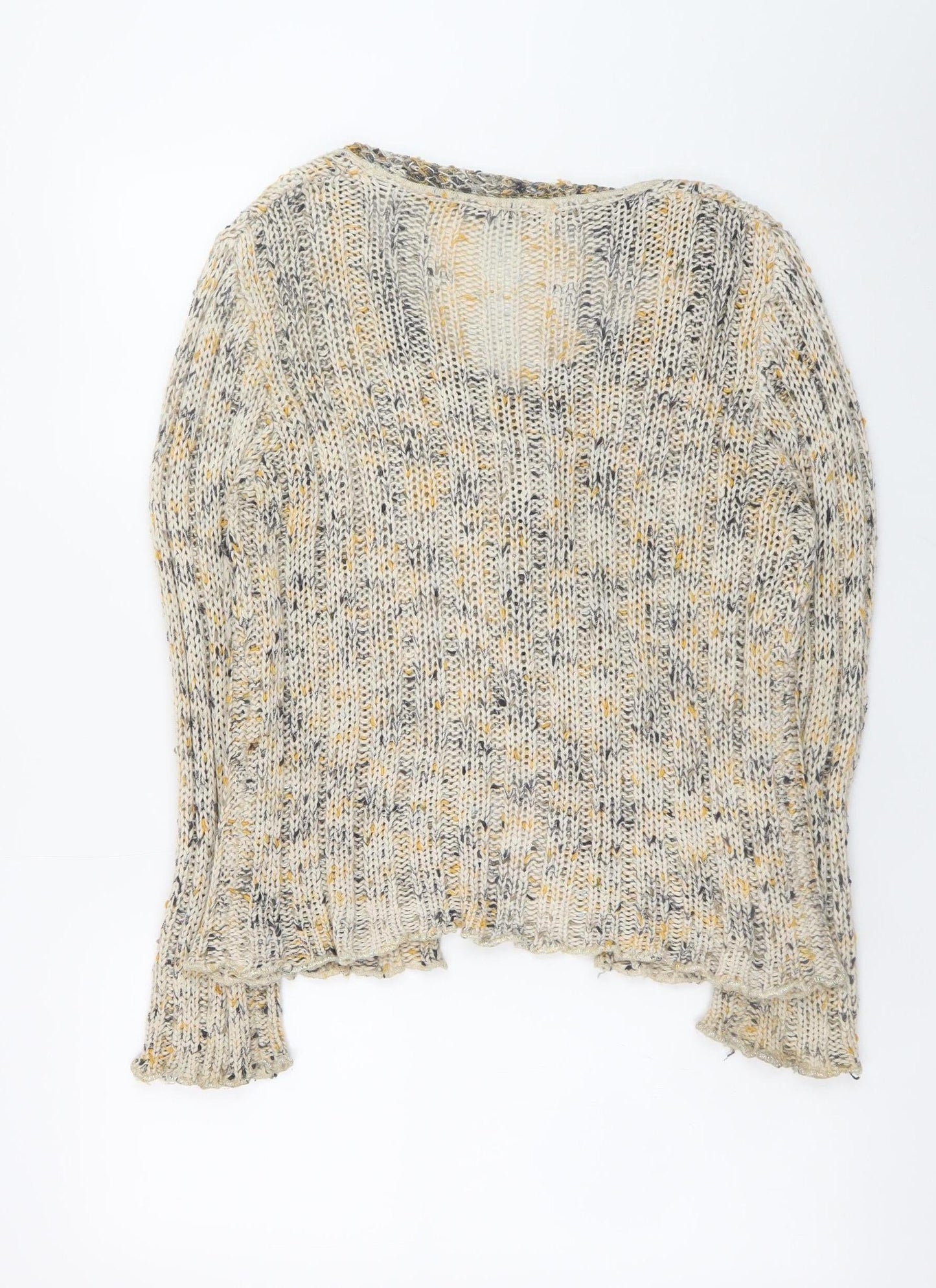 Nina Murati Women Beige Chunky Knit Button Cardigan L Relaxed Fit