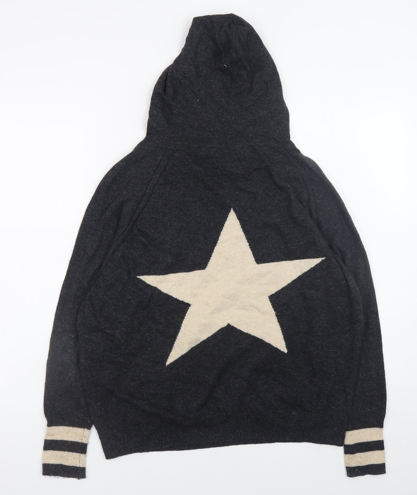 Mint Velvet Women Black Small Hooded Star Knit V-Neck Pullover Jumper