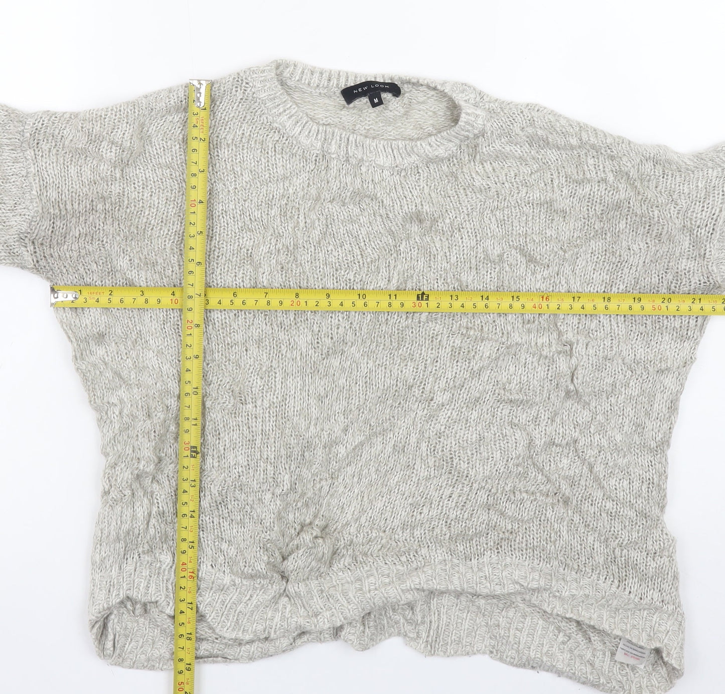 New Look Women's Grey Cable-Knit Pullover Jumper Size M