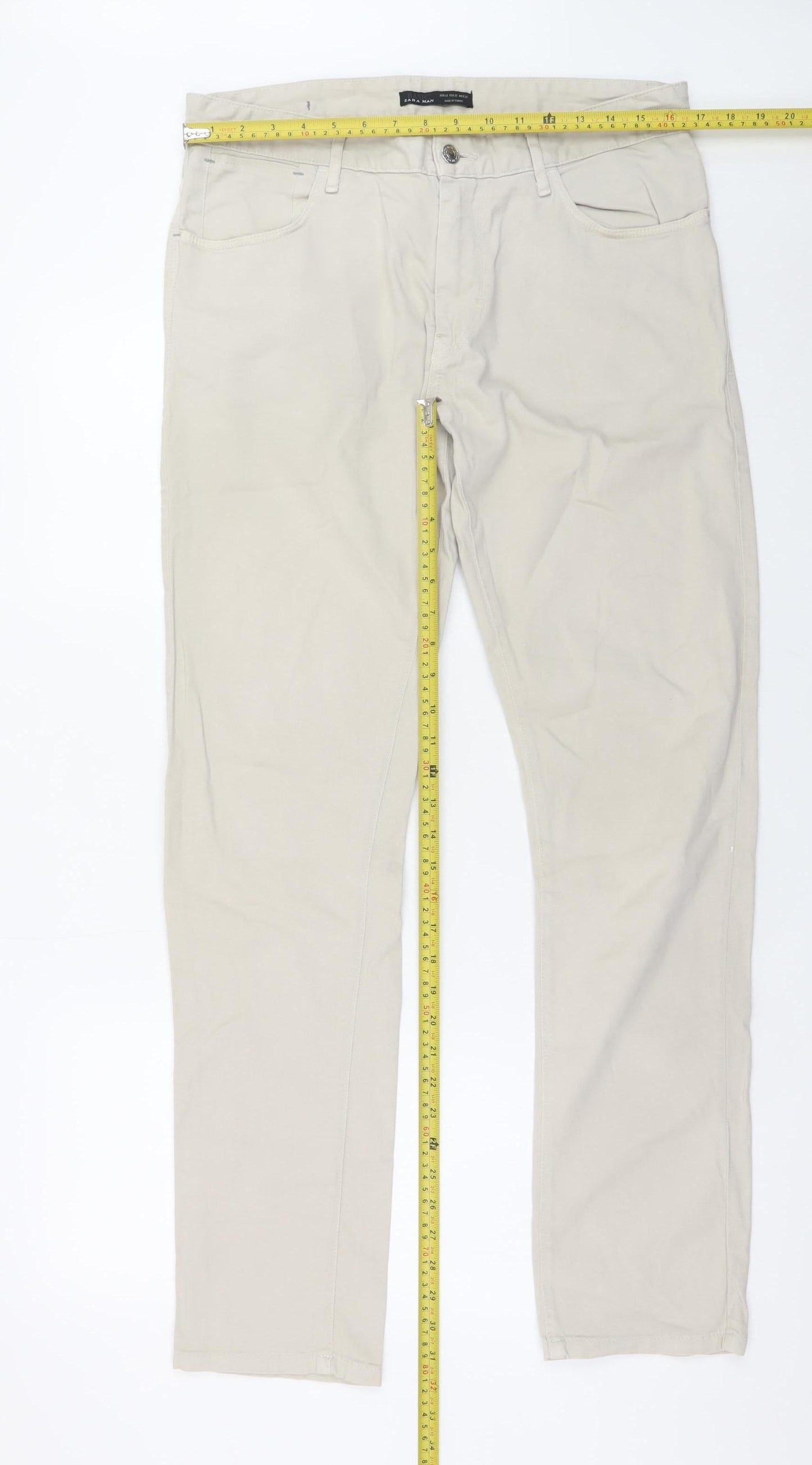 Zara Man Beige Regular Fit Straight Jeans Men 32W Basic Stretch Denim