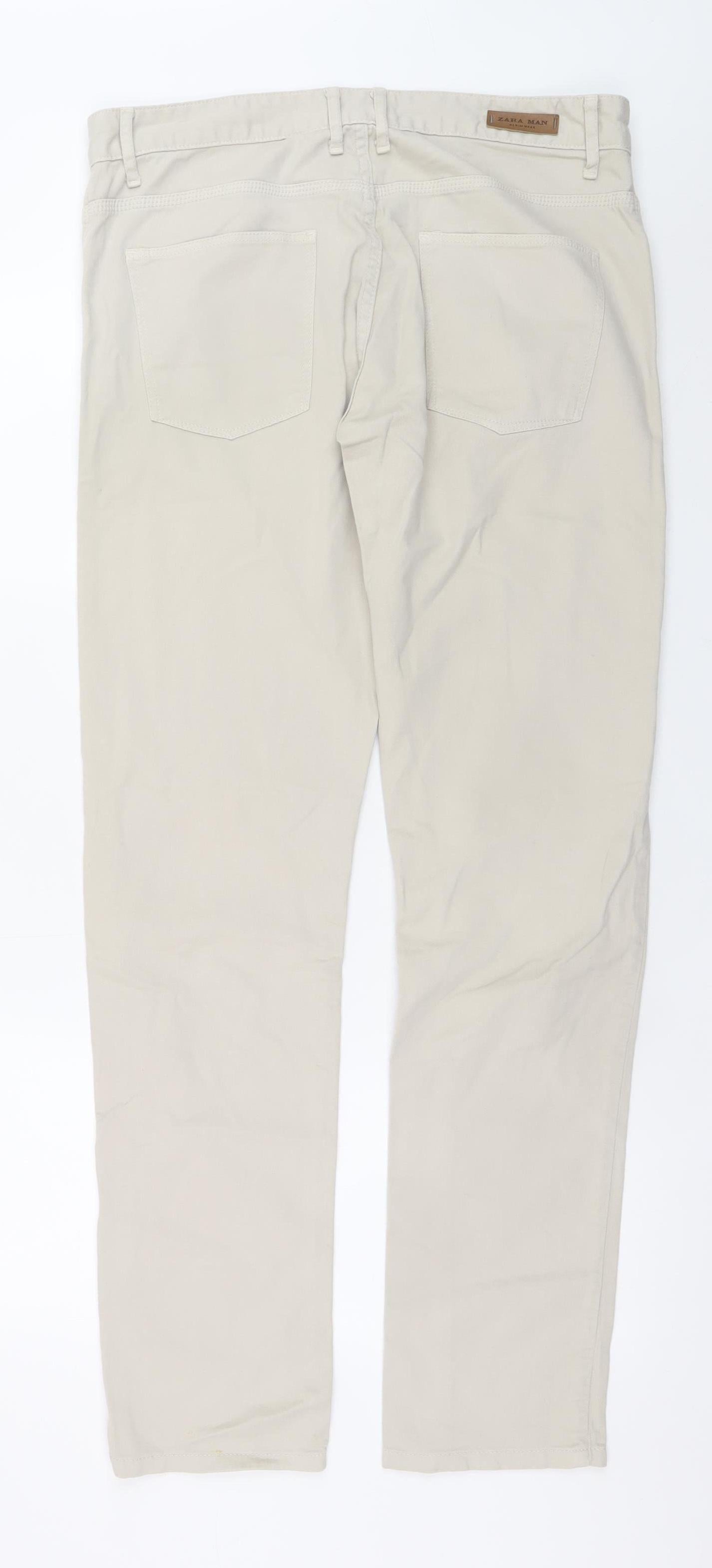 Zara Man Beige Regular Fit Straight Jeans Men 32W Basic Stretch Denim