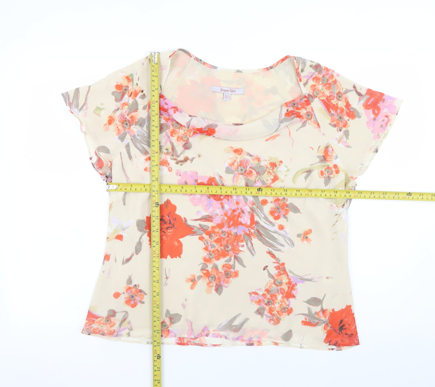 Jacques Vert Women's Beige Floral Chiffon Blouse UK 16