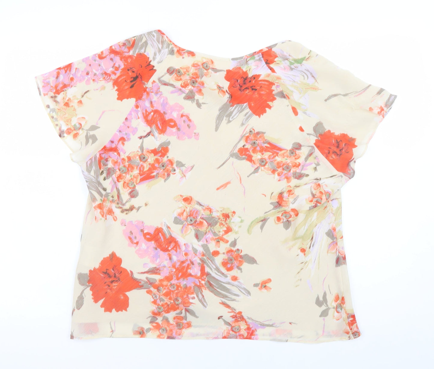 Jacques Vert Women's Beige Floral Chiffon Blouse UK 16