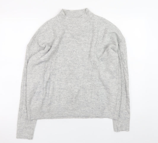 Apricot Womens Grey Mock Neck Sequin Cable Knit Jumper UK 12