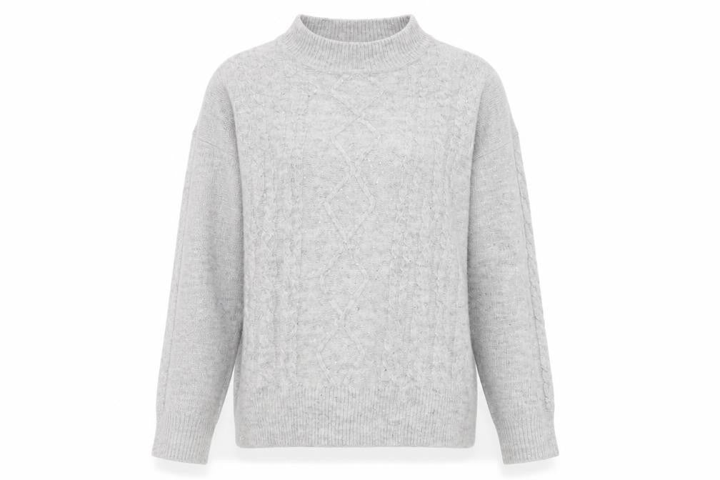 Apricot Womens Grey Mock Neck Sequin Cable Knit Jumper UK 12