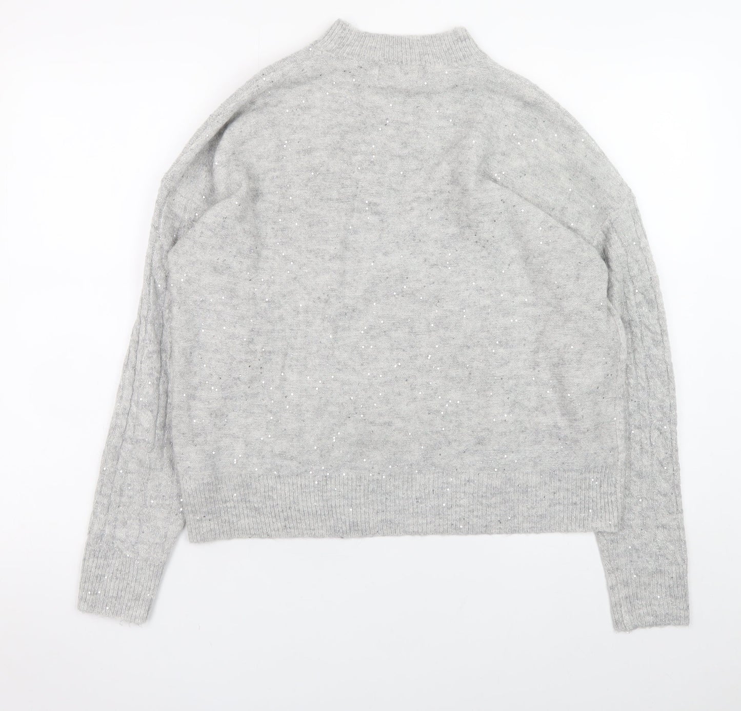 Apricot Womens Grey Mock Neck Sequin Cable Knit Jumper UK 12