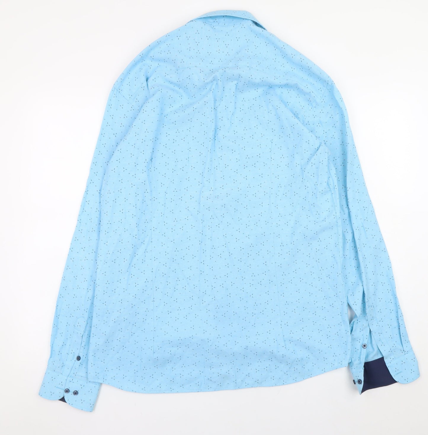 Ben Brown Men Blue Long Sleeve Regular Fit Cotton Blend Button-Up Shirt Size L
