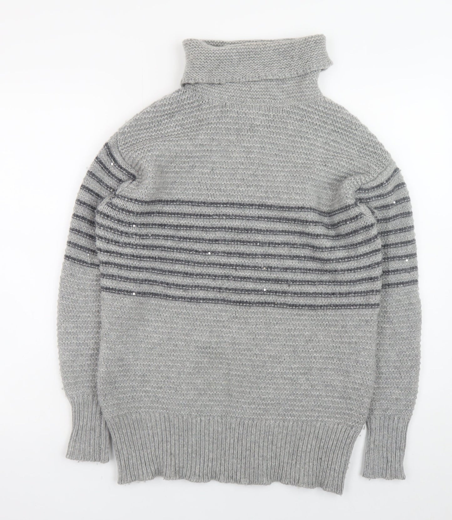 Paul Costelloe Living Women’s Grey Striped Roll Neck Merino Wool Jumper XS