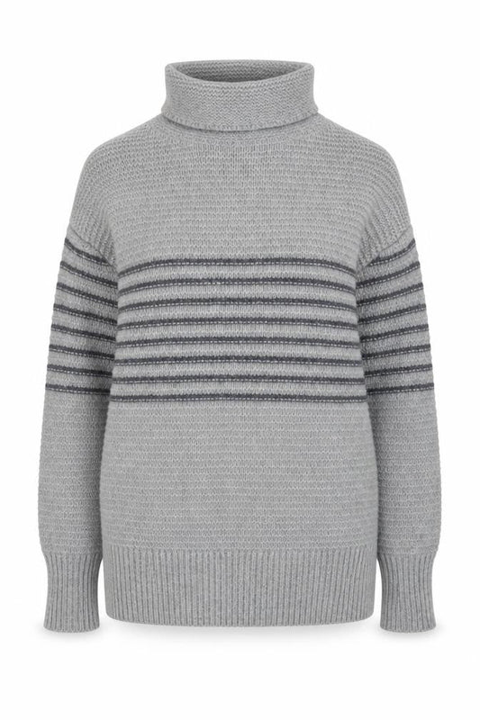 Paul Costelloe Living Women’s Grey Striped Roll Neck Merino Wool Jumper XS