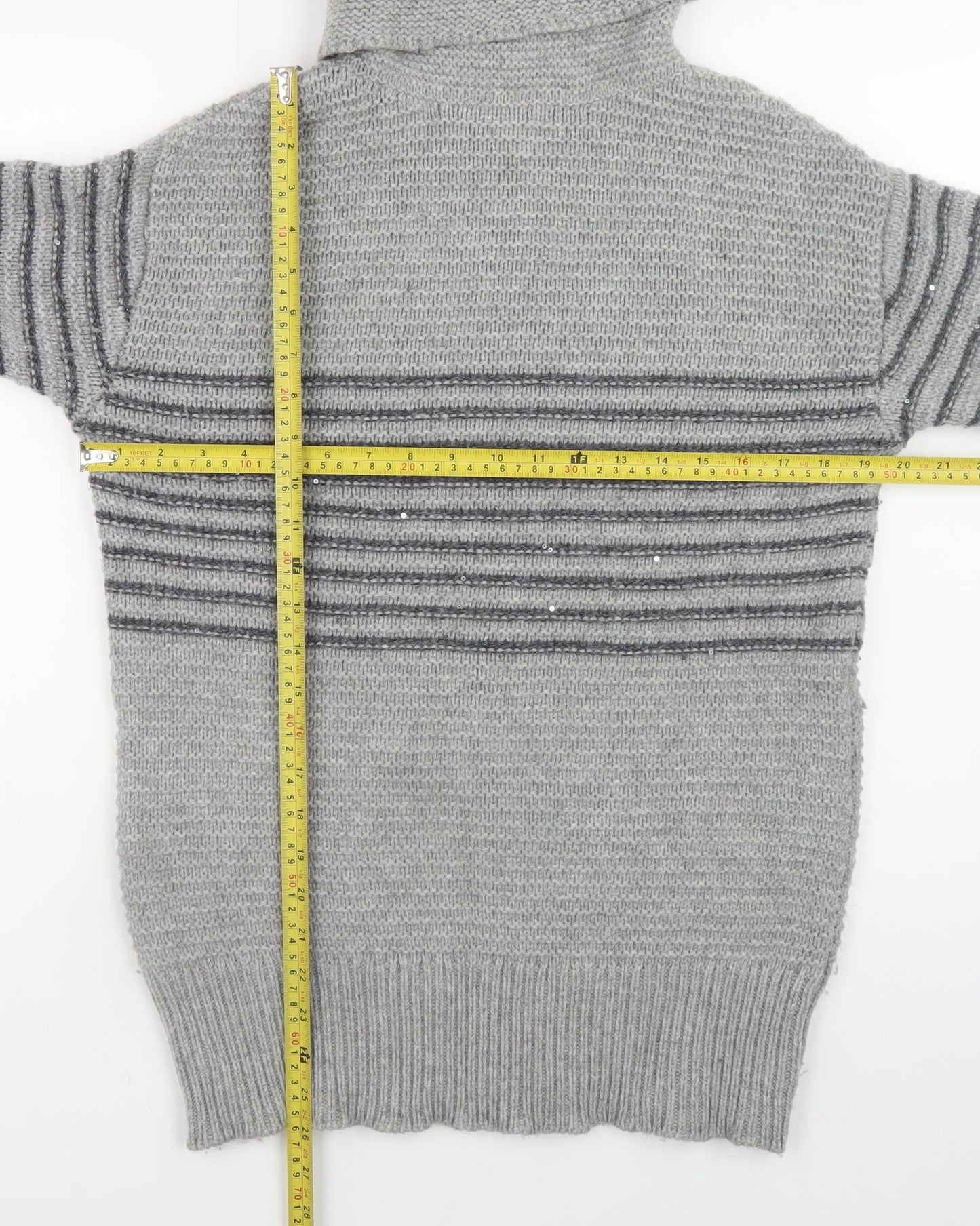 Paul Costelloe Living Women’s Grey Striped Roll Neck Merino Wool Jumper XS