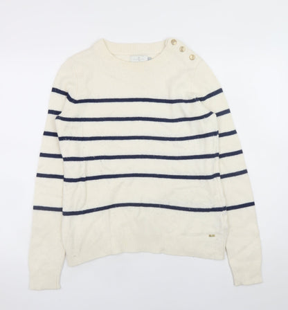 Additional front view of Henri Lloyd Women's Ivory Striped Crew Neck Wool Blend Jumper M