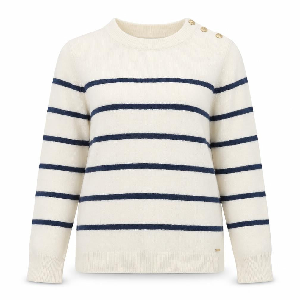 Henri Lloyd Women's Ivory Striped Crew Neck Wool Blend Jumper M