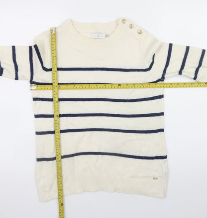 Back view of Henri Lloyd Women's Ivory Striped Crew Neck Wool Blend Jumper M
