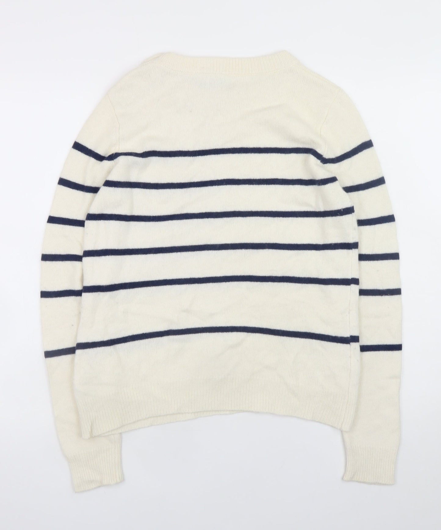 Henri Lloyd Women's Ivory Striped Crew Neck Wool Blend Jumper M
