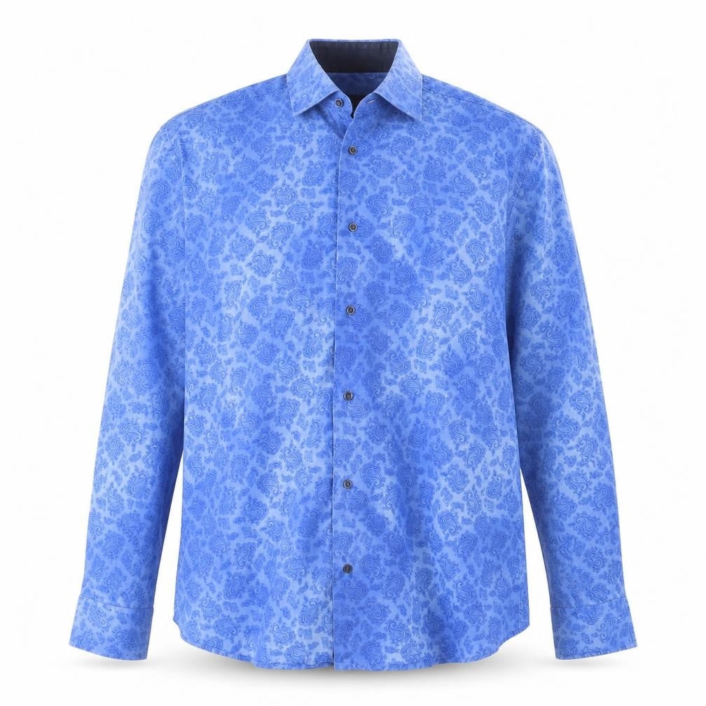 Ben Brown Men's Blue Paisley Cotton Long Sleeve Button-Up Shirt L