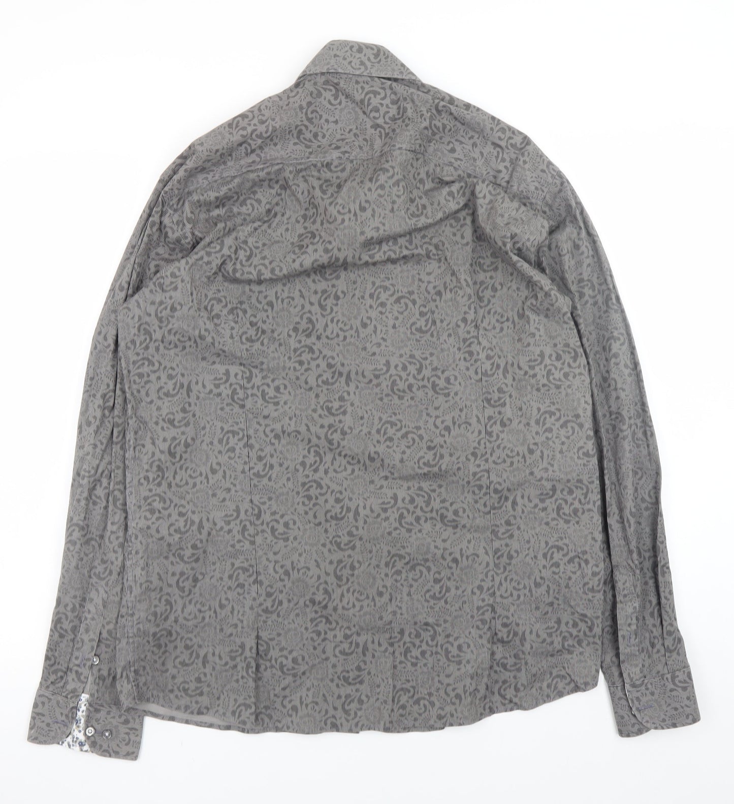 Ben Brown Men's Grey Geometric Cotton Long Sleeve Button-Up Shirt Size L
