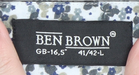 Ben Brown Men's Grey Geometric Cotton Long Sleeve Button-Up Shirt Size L