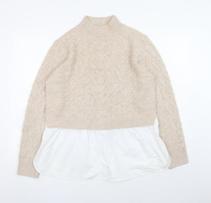 New Look Women's Beige High Neck Cable-Knit Pullover Jumper UK 16