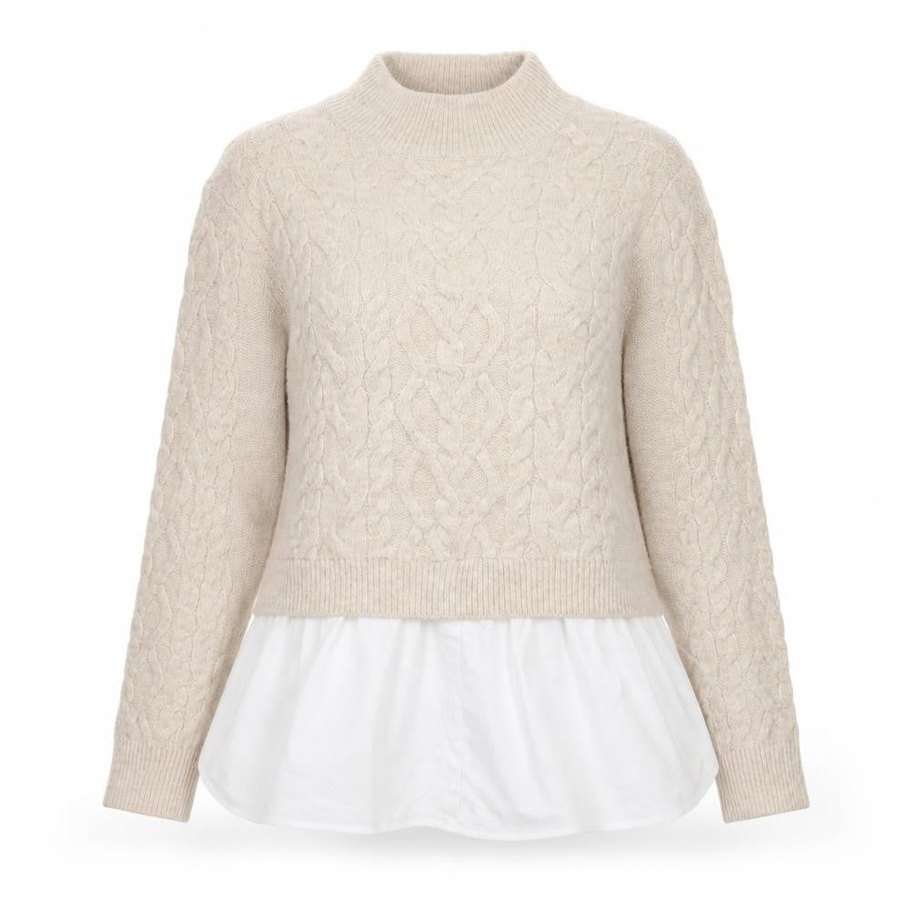 New Look Women's Beige High Neck Cable-Knit Pullover Jumper UK 16
