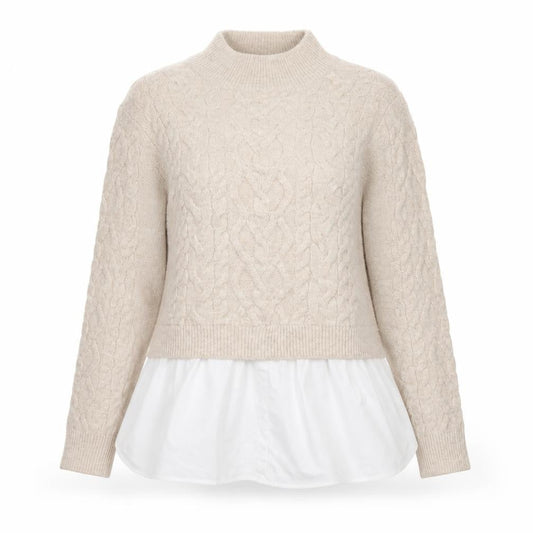 New Look Women's Beige High Neck Cable-Knit Pullover Jumper UK 16