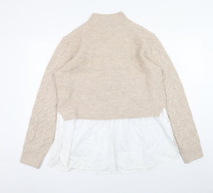 New Look Women's Beige High Neck Cable-Knit Pullover Jumper UK 16