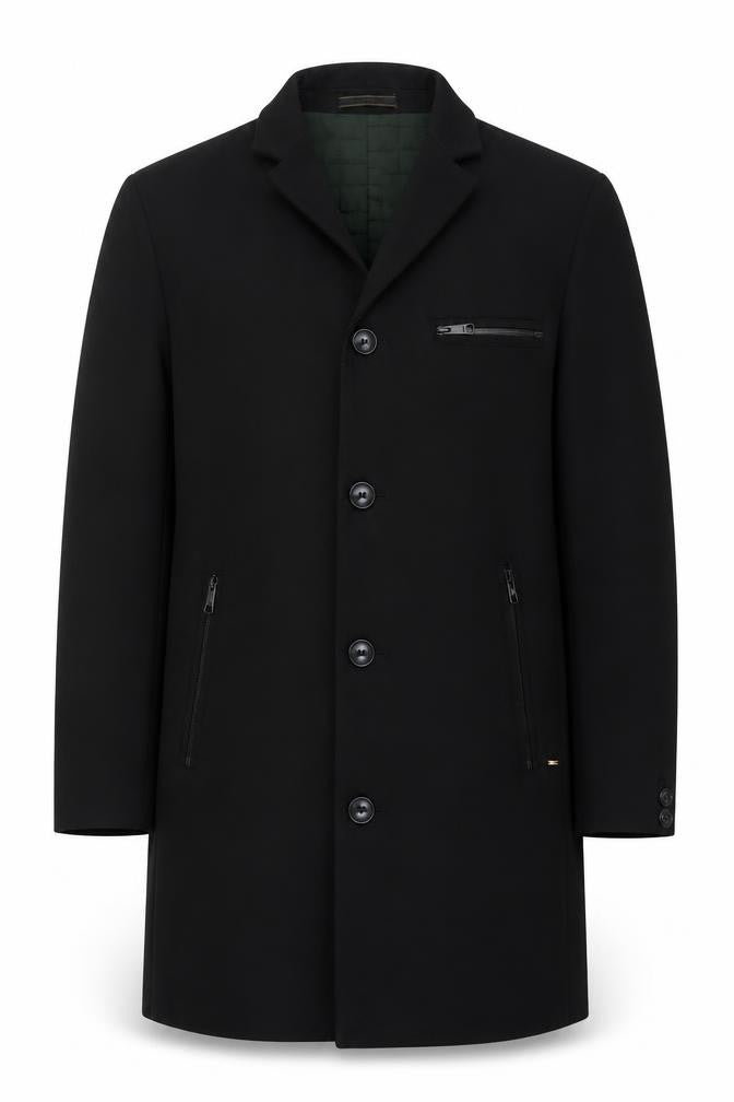 Bertoni Men’s Black Wool Blend Long Overcoat Size 54 (44in) Classic Style