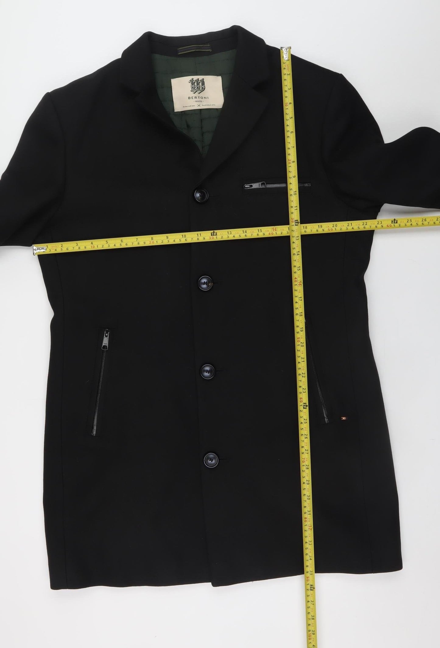 Bertoni Men’s Black Wool Blend Long Overcoat Size 54 (44in) Classic Style