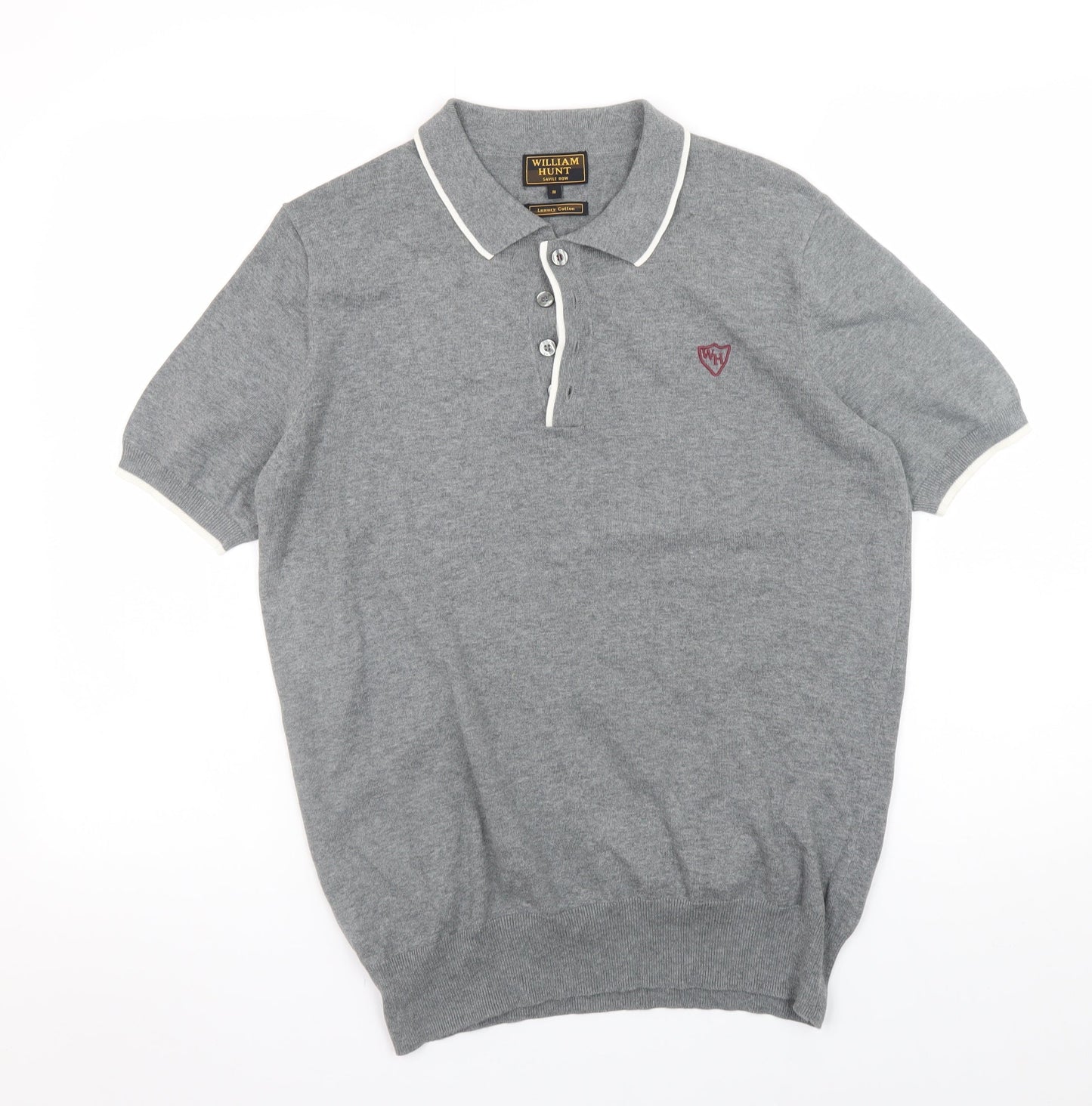 William Hunt Men's Grey Luxury Cotton Polo Shirt Size M