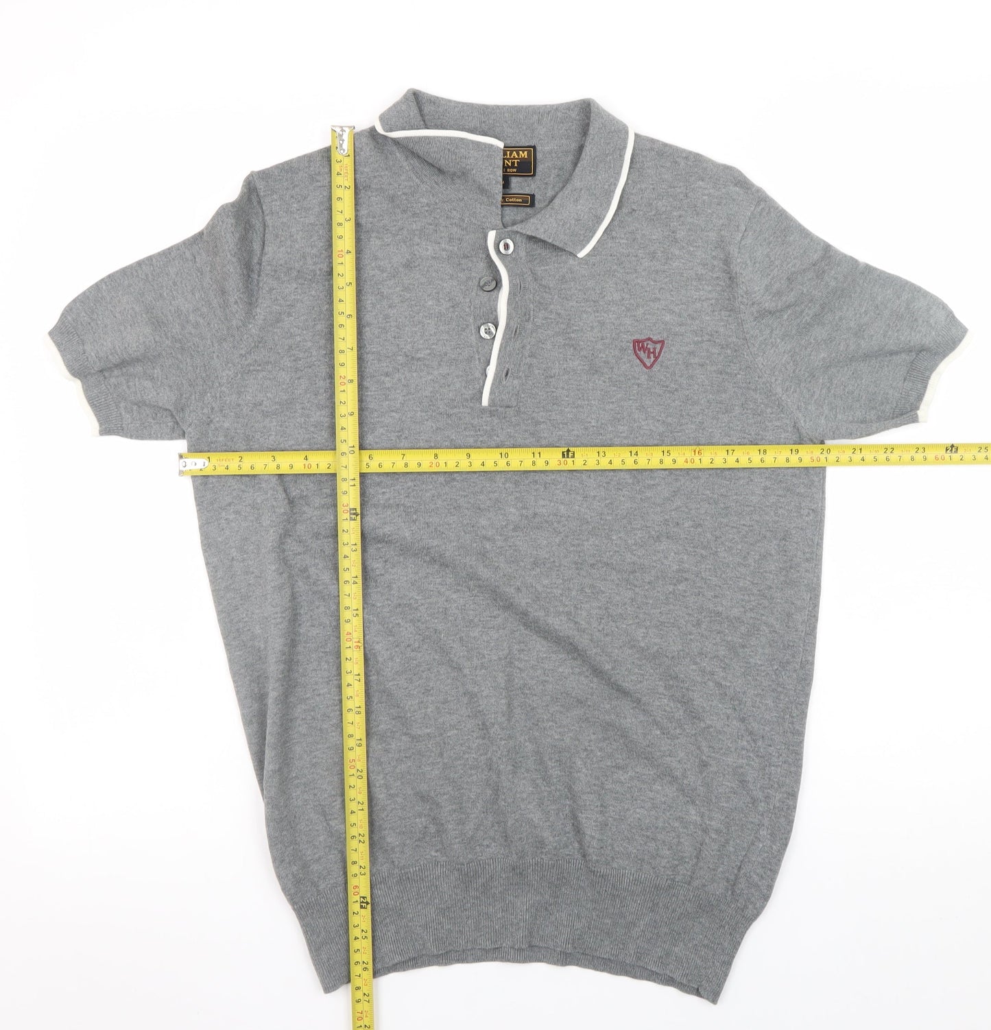William Hunt Men's Grey Luxury Cotton Polo Shirt Size M