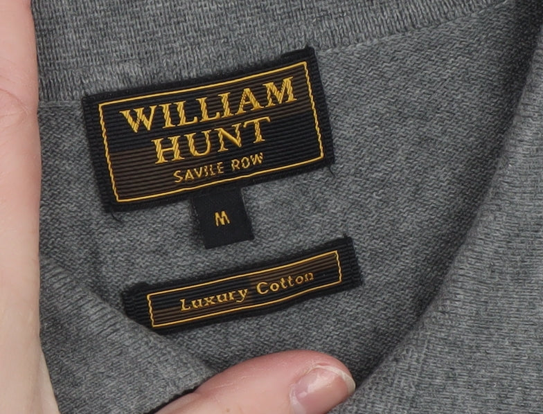 William Hunt Men's Grey Luxury Cotton Polo Shirt Size M