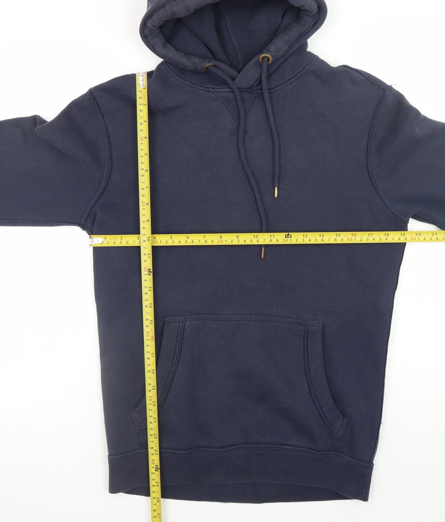 21MEN Men's Blue Pullover Hoodie Size S Graphic Print Fleece Sweatshirt