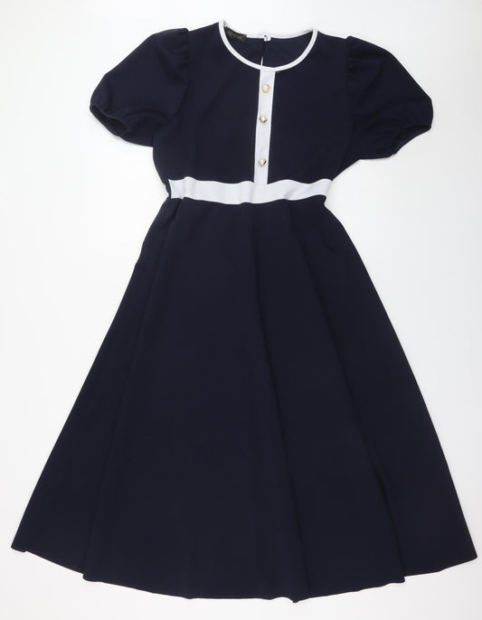 Pala D'oro Womens Blue Fit & Flare Midi Dress XL Puff Sleeve