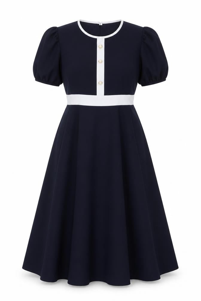 Pala D'oro Womens Blue Fit & Flare Midi Dress XL Puff Sleeve