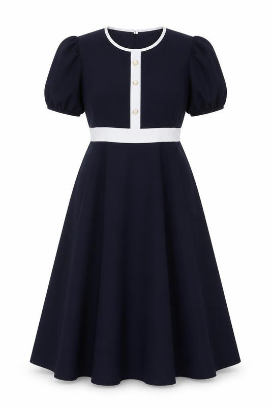 Pala D'oro Womens Blue Fit & Flare Midi Dress XL Puff Sleeve