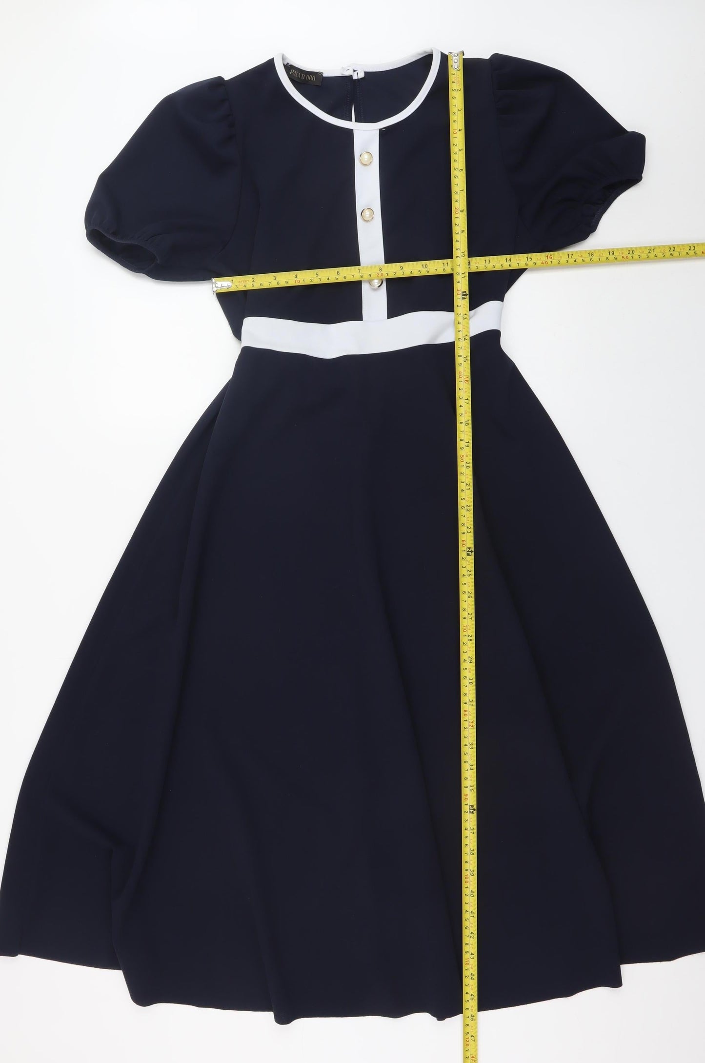Pala D'oro Womens Blue Fit & Flare Midi Dress XL Puff Sleeve
