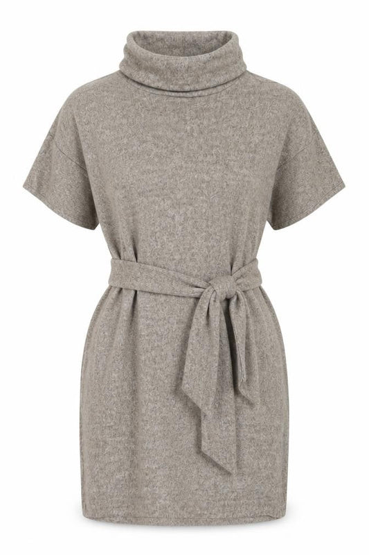 New Look Women Beige Knit Belted Roll Neck Long Sleeve Dress Size 10