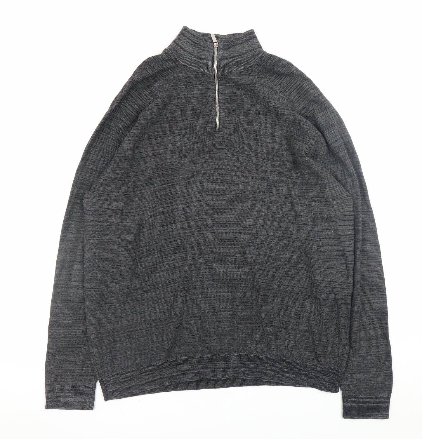 Primark Men's Grey 2XL 1/4 Zip High Neck Cotton Jumper