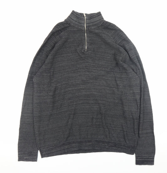 Primark Men's Grey 2XL 1/4 Zip High Neck Cotton Jumper