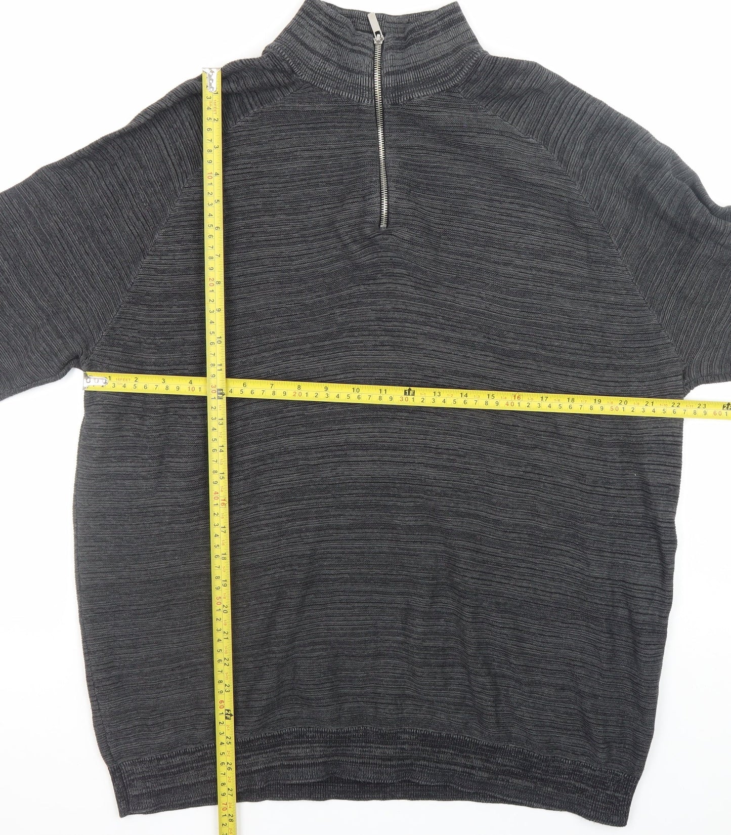 Primark Men's Grey 2XL 1/4 Zip High Neck Cotton Jumper